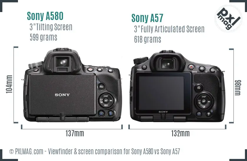 Sony A580 vs Sony A57 Screen and Viewfinder comparison