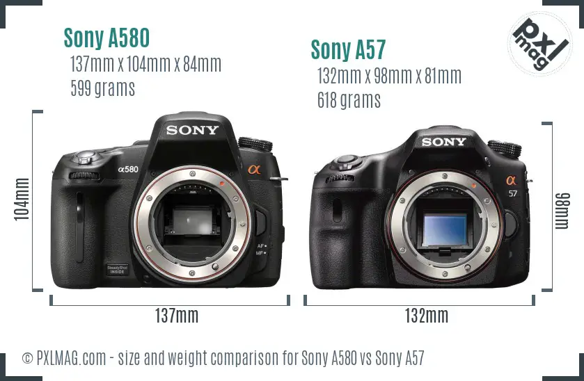 Sony A580 vs Sony A57 size comparison