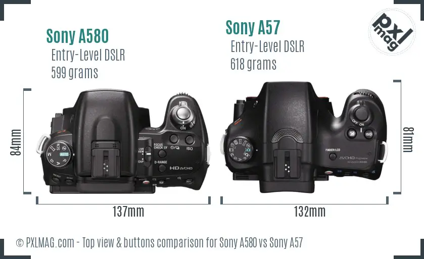 Sony A580 vs Sony A57 top view buttons comparison