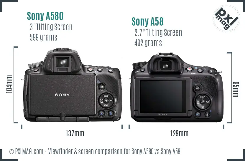 Sony A580 vs Sony A58 Screen and Viewfinder comparison