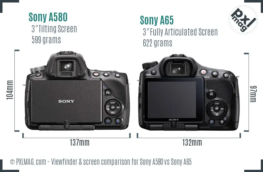 Sony A580 vs Sony A65 Screen and Viewfinder comparison
