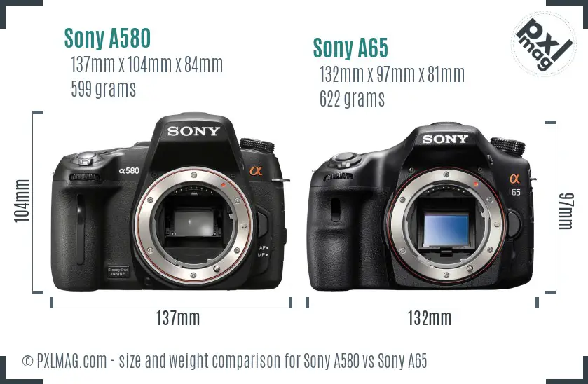 Sony A580 vs Sony A65 size comparison