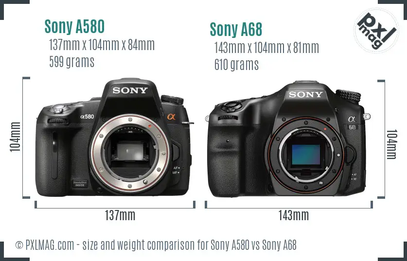 Sony A580 vs Sony A68 size comparison