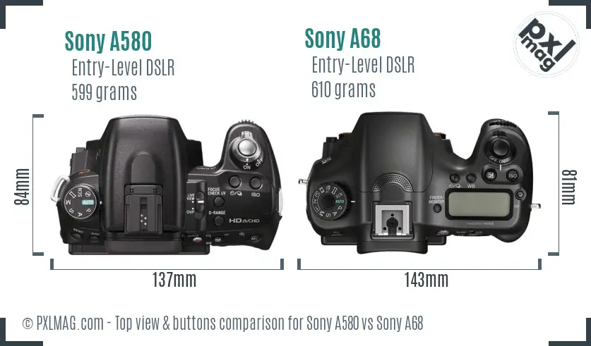 Sony A580 vs Sony A68 top view buttons comparison