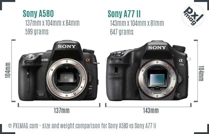 Sony A580 vs Sony A77 II size comparison
