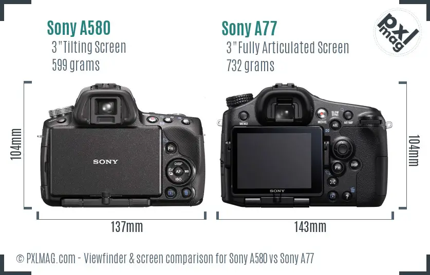 Sony A580 vs Sony A77 Screen and Viewfinder comparison