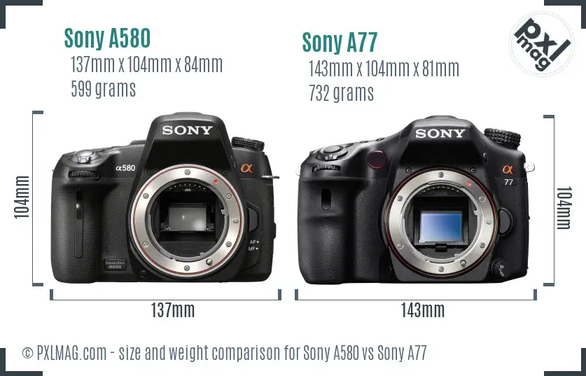 Sony A580 vs Sony A77 size comparison