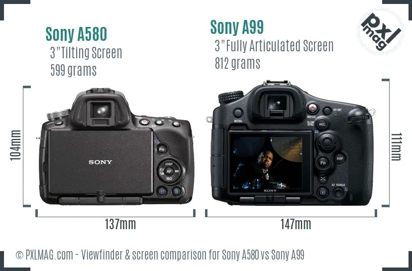 Sony A580 vs Sony A99 Screen and Viewfinder comparison