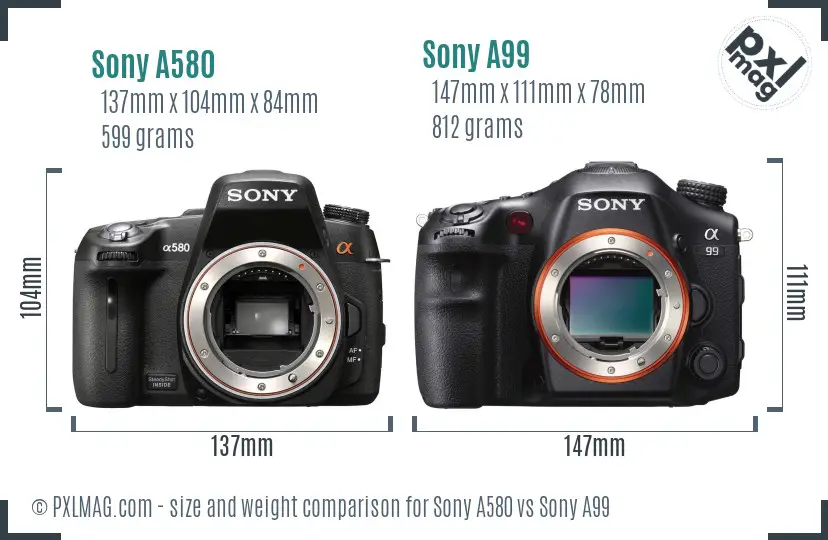 Sony A580 vs Sony A99 size comparison