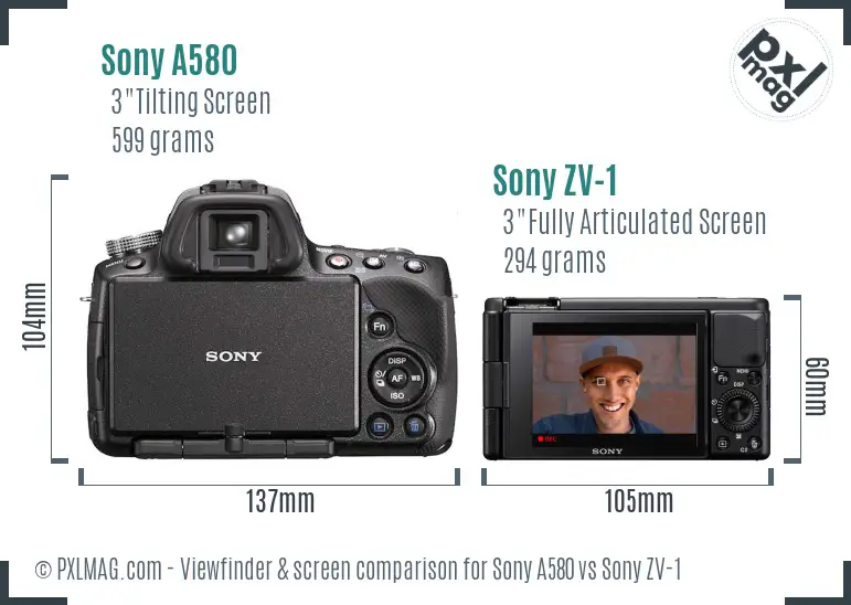 Sony A580 vs Sony ZV-1 Screen and Viewfinder comparison
