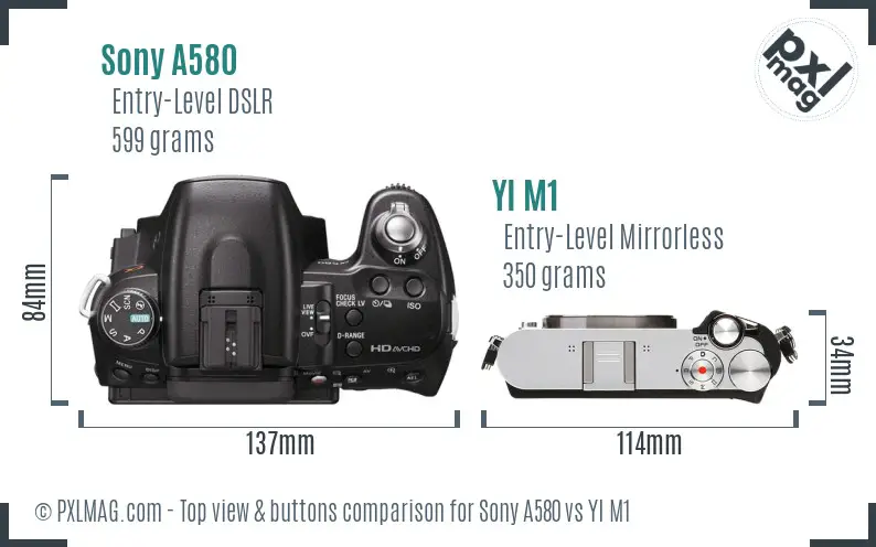 Sony A580 vs YI M1 top view buttons comparison