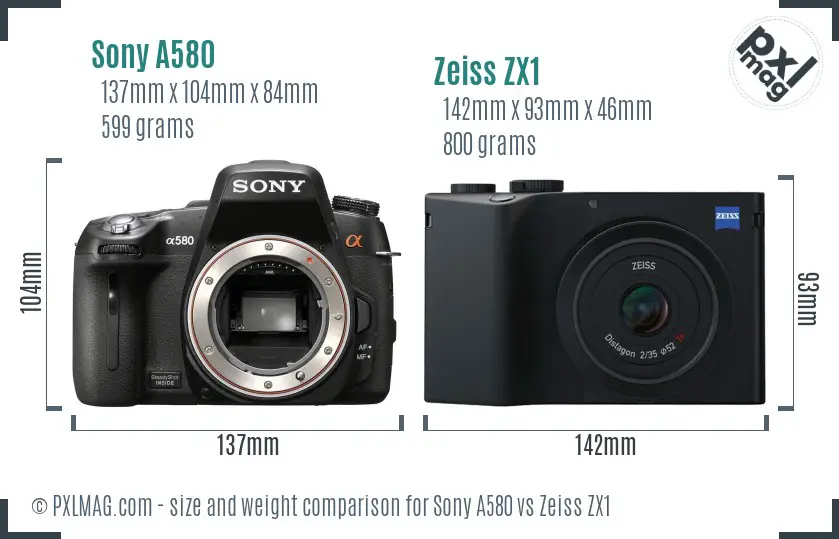 Sony A580 vs Zeiss ZX1 size comparison