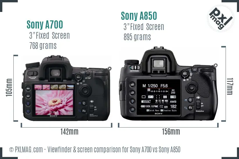 Sony A700 vs Sony A850 Screen and Viewfinder comparison