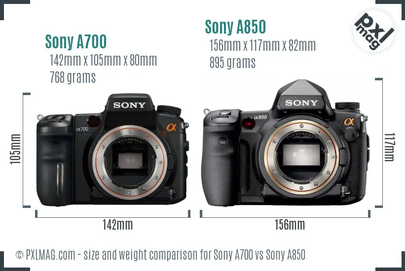 Sony A700 vs Sony A850 size comparison