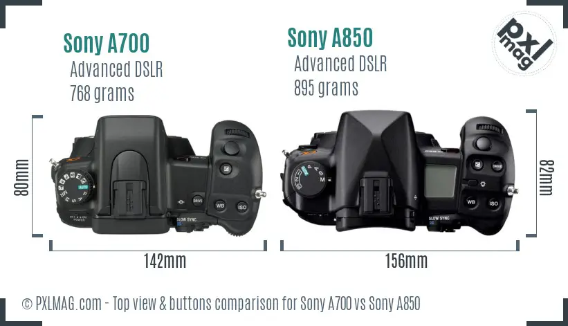 Sony A700 vs Sony A850 top view buttons comparison