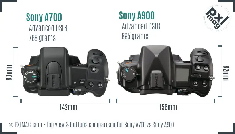 Sony A700 vs Sony A900 top view buttons comparison