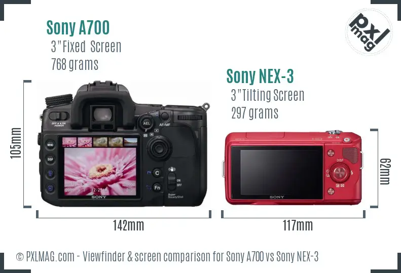 Sony A700 vs Sony NEX-3 Screen and Viewfinder comparison