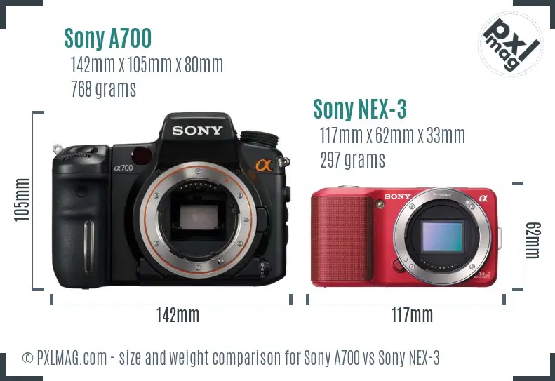 Sony A700 vs Sony NEX-3 size comparison