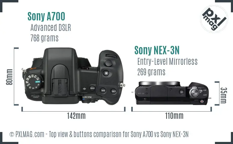 Sony A700 vs Sony NEX-3N top view buttons comparison