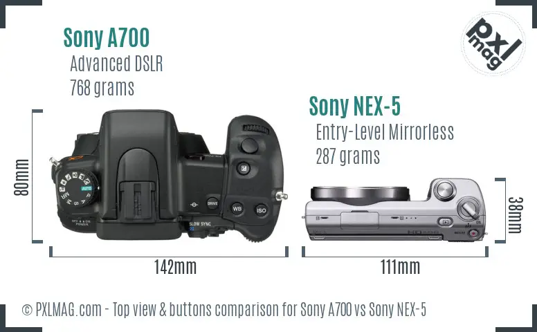 Sony A700 vs Sony NEX-5 top view buttons comparison