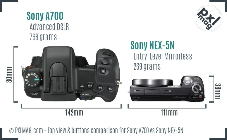 Sony A700 vs Sony NEX-5N top view buttons comparison