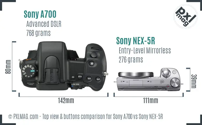 Sony A700 vs Sony NEX-5R top view buttons comparison