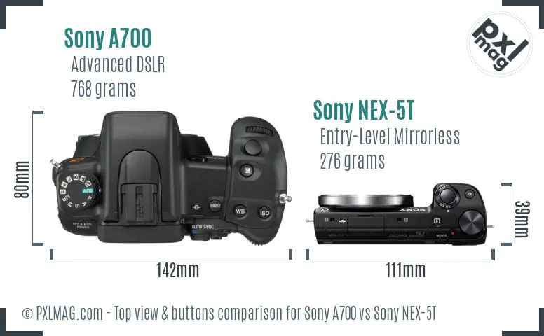 Sony A700 vs Sony NEX-5T top view buttons comparison