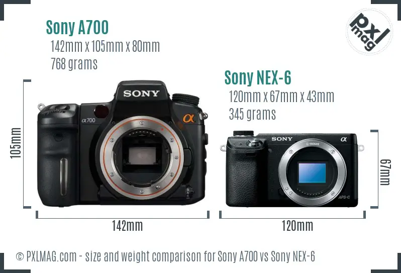 Sony A700 vs Sony NEX-6 size comparison