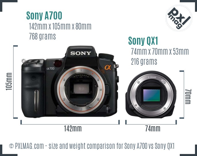 Sony A700 vs Sony QX1 size comparison