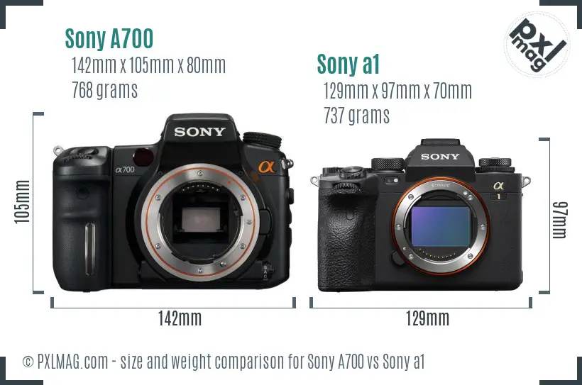 Sony A700 vs Sony a1 size comparison