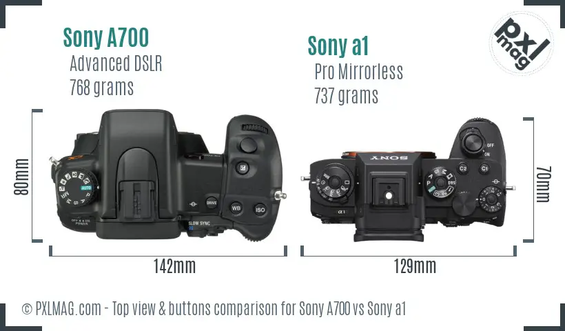 Sony A700 vs Sony a1 top view buttons comparison