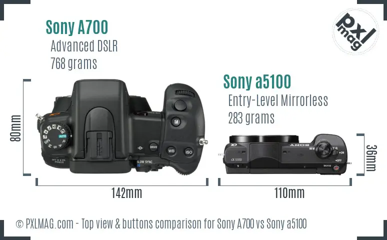 Sony A700 vs Sony a5100 top view buttons comparison