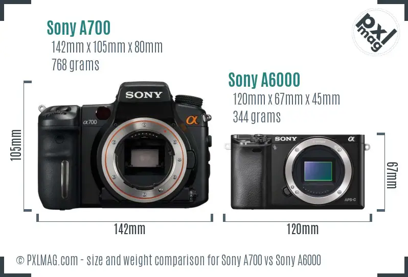 Sony A700 vs Sony A6000 size comparison