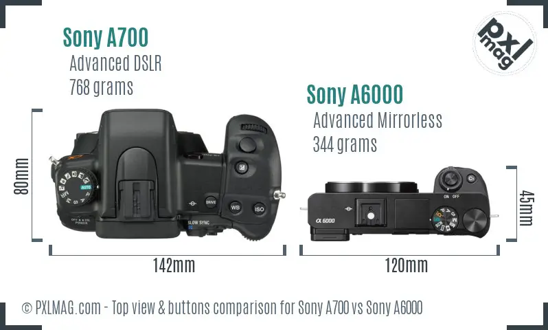 Sony A700 vs Sony A6000 top view buttons comparison Sony A700 vs Sony A6000 top view buttons comparison