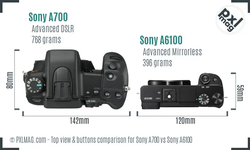 Sony A700 vs Sony A6100 top view buttons comparison