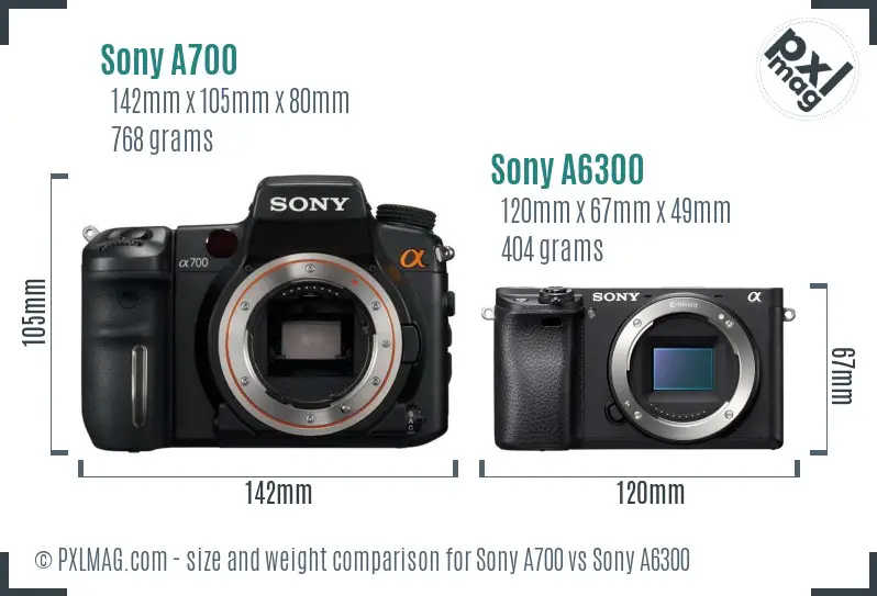Sony A700 vs Sony A6300 size comparison