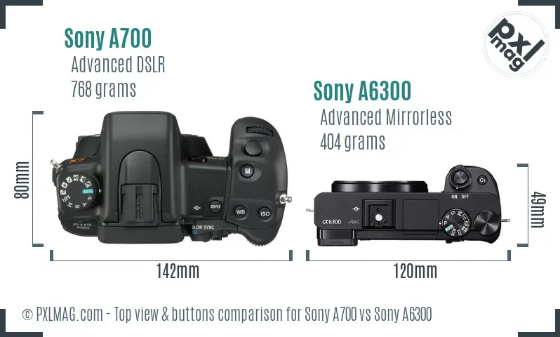 Sony A700 vs Sony A6300 top view buttons comparison