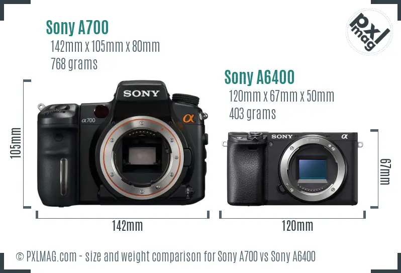 Sony A700 vs Sony A6400 size comparison