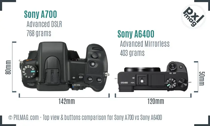 Sony A700 vs Sony A6400 top view buttons comparison