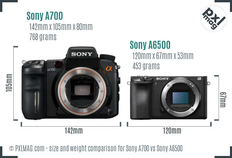 Sony A700 vs Sony A6500 size comparison