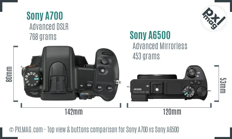 Sony A700 vs Sony A6500 top view buttons comparison