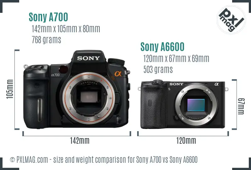 Sony A700 vs Sony A6600 size comparison