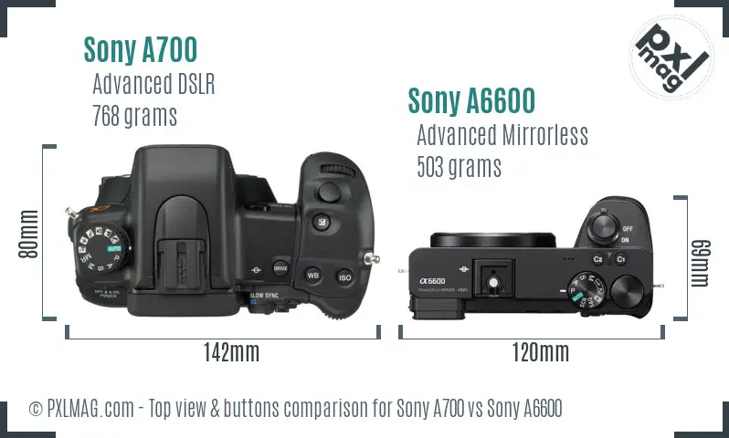 Sony A700 vs Sony A6600 top view buttons comparison