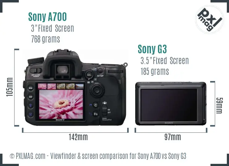 Sony A700 vs Sony G3 Screen and Viewfinder comparison