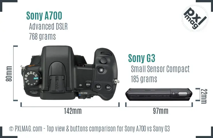Sony A700 vs Sony G3 top view buttons comparison