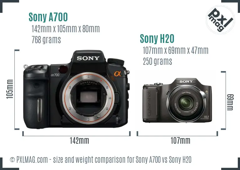 Sony A700 vs Sony H20 size comparison