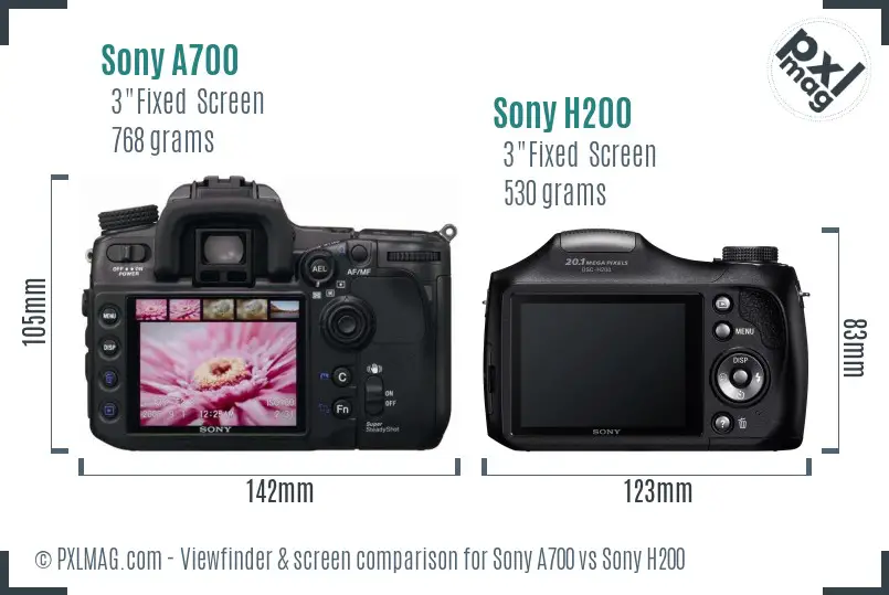 Sony A700 vs Sony H200 Screen and Viewfinder comparison