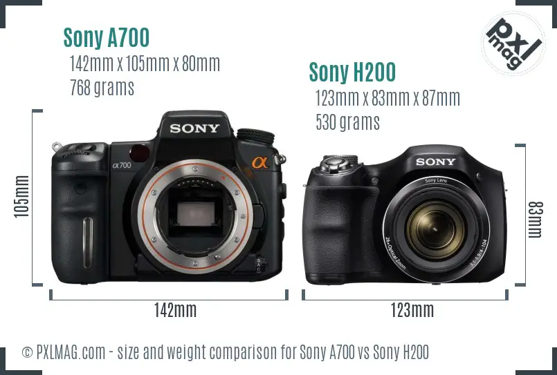 Sony A700 vs Sony H200 size comparison