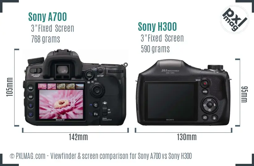 Sony A700 vs Sony H300 Screen and Viewfinder comparison