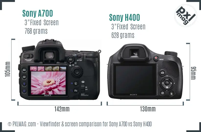 Sony A700 vs Sony H400 Screen and Viewfinder comparison